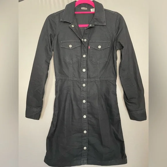 Levi's | Dresses | Levis Black Jean Snap Button Dress Xs
